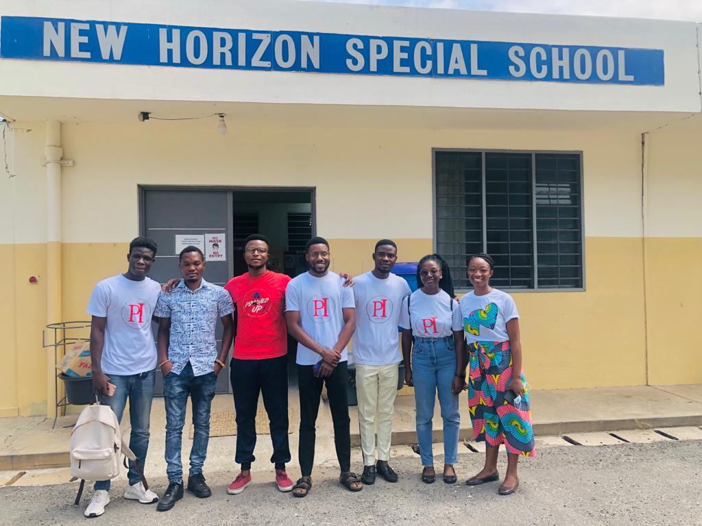 Positive Impact Mentorship mentees outside New Horizon Special School in Accra, Ghana